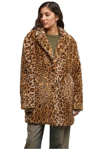 Urban Classics Damen Oversized Faux Fur Leo Coat von Urban Classics