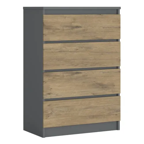 3E 3xE living.com Komodenschrank mit 4 Schubladen, Farbe: ANTHRAZIT/Eiche Lancelot, A: 70 x 101 x 39 cm