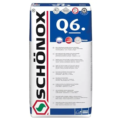 Schönox Q6 Fliesenkleber 25kg - Staubreduzierter flexibler Pulverkleber - Baumaterial - Ideal für anspruchsvolle Fliesenverlegung, bietet eine hohe Flexibilität und reduziert Staub für eine saubere Verarbeitung.