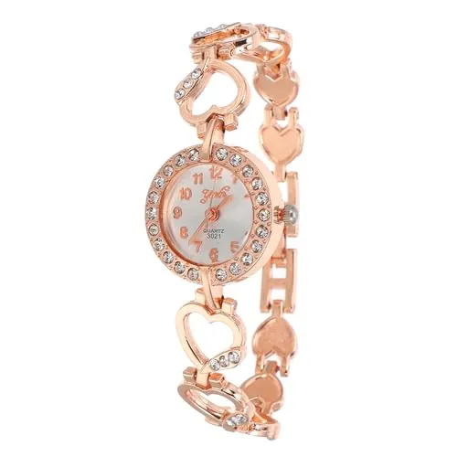 Hemobllo Damenuhr - Damen Analog Quarz Armbanduhr Strass Verzierte Herzförmige Armbanduhr Modisch Luxuriöse Roségold Uhr für Frauen als Geburtstagsgeschenk