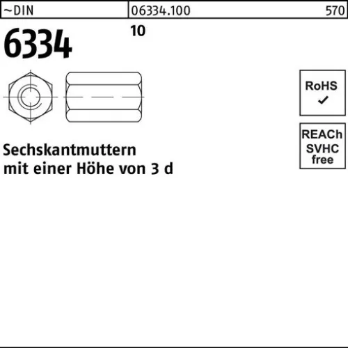 100er PACK(Stk) 006334100000080000 Sechskantmutter DIN 6334 M 8 SW 13 10