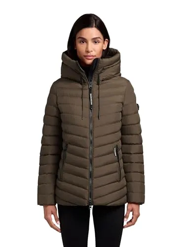 khujo Damen Winterjacke warme Steppjacke mit Zwei-Wege-Reißverschluss und Verstellbarer, hochschließender Kapuze Pace-YM Dark Green Gr. L