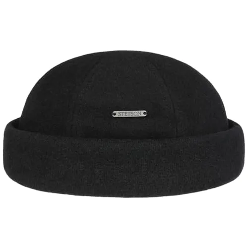 Stetson Sparr Umschlagmütze Dockermütze Mütze Wintermütze für Herren Fleecefutter Wollmütze mit Umschlag, Docker, Futter,, schwarz, XXL (62-63 cm)