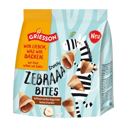 Griesson Waffeln Zebraaa Bites, mit Nuss-Nougat-Creme, 90 g