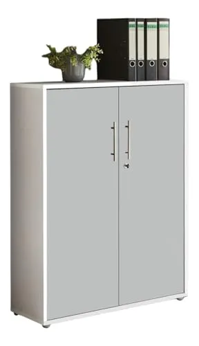 Aktenschrank abschließbar für Büro und Homeoffice – 3 oder 5 Ordnerhöhen (Weiß – Grau Matt) - Vielseitiger Aktenschrank mit abschließbaren Türen, ideal für die sichere Aufbewahrung von Dokumenten. Wahlweise in 3 oder 5 Ordnerhöhen, ausgestattet mit verstellbaren Einlegeböden und robusten Materialien für den täglichen Einsatz.