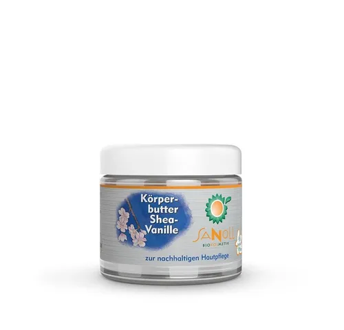 Sanoll Körperbutter Shea-Vanille - Nachhaltige Hautpflege für Mama und Baby - Ganzkörperpflege mit wohltuendem Shea-Vanille-Duft, ideal zur Pflege des Babybauches und für sanfte Massagen. Vielseitig einsetzbar für die ganze Familie.