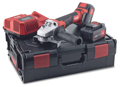 Flex Akku Winkelschleifer LBE 125 18.0-EC/5.0 Set 18V - Schleifmaschine mit 125 mm Durchmesser, inkl. 2x Akku für kabellosen Einsatz. Ideal für präzise Schleifarbeiten und hohe Mobilität.
