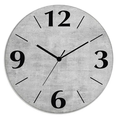 ARTLAND Wanddeko Wanduhr ohne Tickgeräusche aus Glas Funkuhr Ø 30 cm Rund Lautlos Ø 30 cm Grauer Beton Optik U1RG