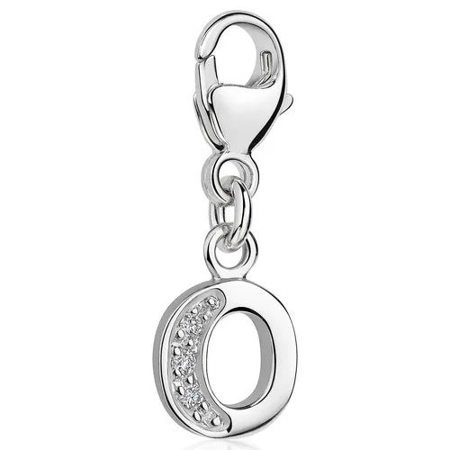 MATERIA O Buchstabe Charms Anhänger Silber 925 - Armbänder & Charm-Anhänger, personalisierbarer Buchstabe 'O' aus 925 Sterling Silber, verziert mit 3 weißen Zirkonia für einen funkelnden Akzent.
