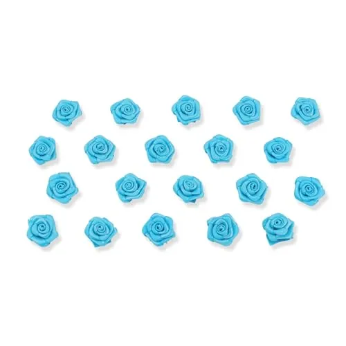 Creativery Satinrosen 15mm 20 Stück - Farbauswahl in 10/15/20/30/60mm - farbecht & waschbar - Kleine Stoffrosen zum Aufnähen - Satin Röschen zum Basteln Nähen Kleben Dekorieren - Türkis