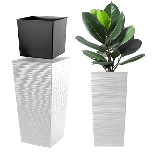 KADAX Pflanzkübel mit Innentopf, Höhe 68cm, Weiß – Wetterfester Blumentopf für Innen & Außen, ideal für Garten, Balkon & Terrasse, zum Bepflanzen, Dekorieren und als stilvoller Übertopf