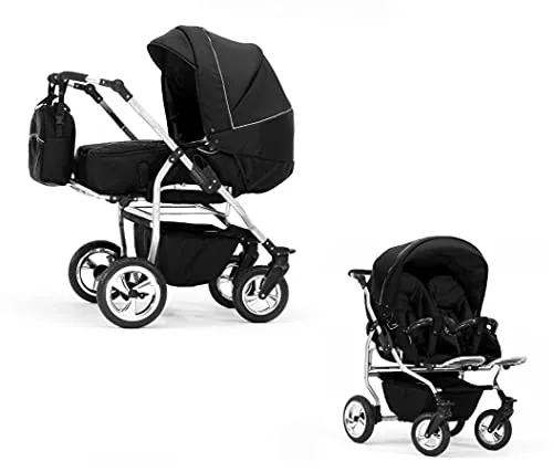 Elcar Zwillingskinderwagen 2 in 1 Duo Twin inkl. Sportsitze - 11 Teile - Schwarz