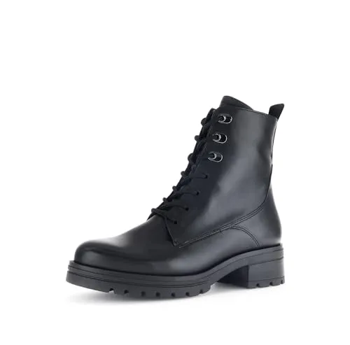 Gabor Damen Schnürstiefeletten - Modische Boots in Schwarz, Weite G - Elegante Schnürstiefeletten aus Glattleder mit Reptil-Struktur, ideal für den Übergang. Bequemer Blockabsatz (5 cm) und Reißverschluss für einfaches An- und Ausziehen.