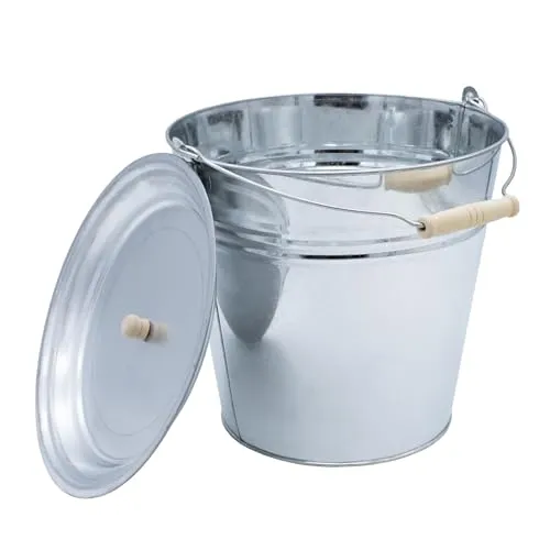 Zinkeimer mit Deckel 12 Liter - Ascheeimer Blech Eimer Dekoeimer - Pflanzkübel Blumenkübel