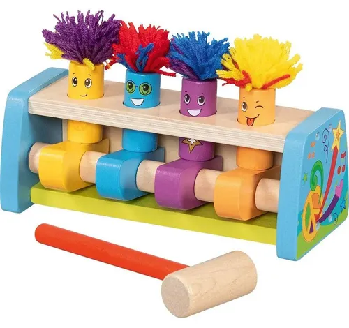 Goki Holz Hammerbank Hippie Hopper buntes Spielzeug mit Springfiguren