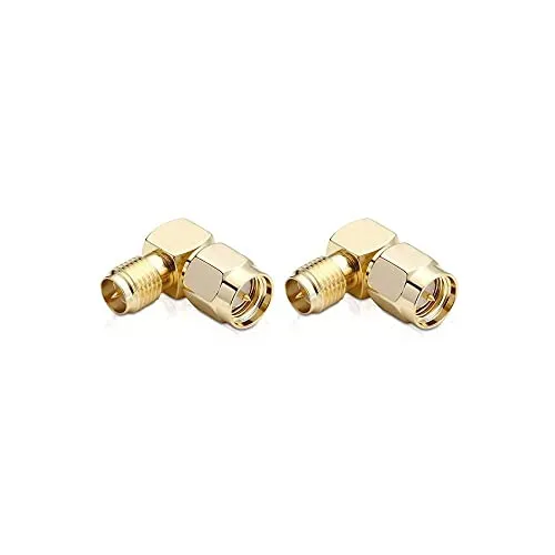 conecto SMA Adapter, 90° abgewinkelter Adapter, SMA Stecker mit Pin auf RP-SMA Buchse mit Pin, Adapter für den Anschluss von SMA-Steckverbindern, vergoldet, 2 Stück