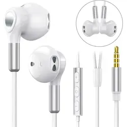 In-Ear Kopfhörer mit Kabel, 3.5mm Klinke, Mikrofon & Lautstärkeregler, Geräuschisolierung, kompatibel mit Smartphone, Tablet & MP3 - Weiß