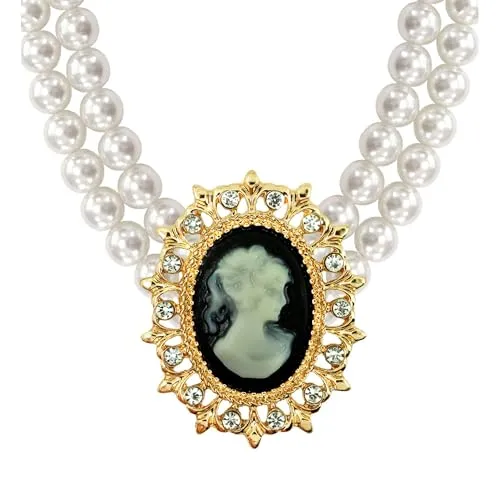 W WIDMANN MILANO Party Fashion 7535Q - Perlenkette mit Anhänger, elegante Halskette für Karneval und Kostümpartys, größenverstellbar und ideal für Barock- und Renaissance-Looks