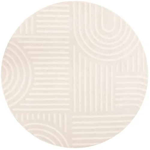 Kurzflor Teppich Rund - Boho Geometrisch Ø200 cm - Teppich im Japandi-Boho-Stil mit weichem 3D-Effekt-Design, OekoTex-zertifiziert und umweltfreundlich mit natürlichem Juteboden.