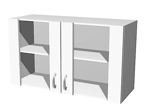 Flex-Well Küchen Hängeschrank 100 cm - Weiß mit Glas - Eleganter Hängeschrank mit zwei Glastüren und praktischem Einlegeboden. Ideal für die stilvolle Aufbewahrung in der Küche. Robuste Bauweise aus melaminbeschichteter Spanplatte für dauerhafte Nutzung.