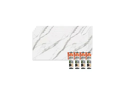 IZODEKOR Wandverkleidung Marmoroptik - 4er Set 120x60cm - Spritzschutz aus Acryl-Polyester-Mischung, fliesenähnliches Finish, ideal für Küchenrückwand und Badezimmer, leicht zu installieren und zu reinigen.