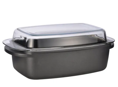 Spetebo Aluguss Bräter mit Glasdeckel 5,6 L - Bräter aus Druckguss-Aluminium mit 2-fach Antihaftbeschichtung, ideal für schmackhafte Schmorgerichte. Backofenfest bis 180 °C, für alle Herdarten geeignet.