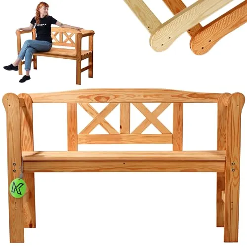 KADAX Gartenbank aus Holz, 119x44x76cm Sitzbank aus Massivholz, Holzbank für Garten, Terrasse und Balkon, Wetterfeste Balkonbank mit Rückenlehne (119cm/Braun/X)