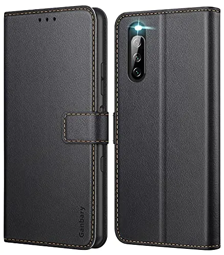 Ganbary Handyhülle für Sony Xperia 10 III Hülle, Premium Leder Tasche Flipcase [Kartenschlitzen] [Magnetverschluss] [Standfunktion] kompatibel mit Sony Xperia 10 III Schutzhülle, Schwarz