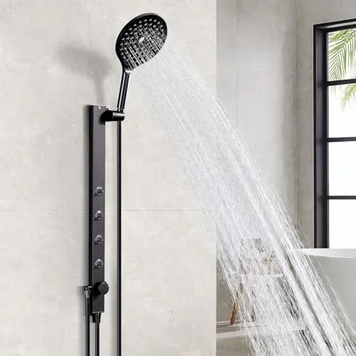 HOMELODY Innovatives Duschstange mit Brause, Duschkopf mit Schlauch und Halterung mit Rundem 190 mm Duschkopf, 4 Massagejets für den Rückenbereich, Schnelle Montage 680 mm Duschstange