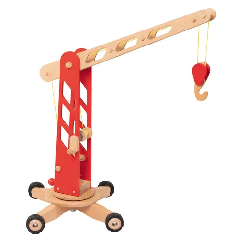 goki Spielzeug-Kran – Massivholz Kran für Kinder - Spielzeug-Kran aus Massivholz, 67cm groß und voll funktionsfähig. Ideal zur Förderung der motorischen Fähigkeiten und Hand-Auge-Koordination in der Kinderzimmer-Baustelle.