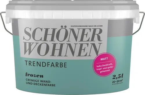 SCHÖNER WOHNEN FARBE Wandfarbe SW Trend Matt 2,5L - Frozen 6522 - Hochdeckende, allergikerfreundliche Dispersionsfarbe für Neu- und Renovierungsanstriche. Mit Touch-Protect-Ausstattung für einfache Reinigung von Abriebspuren. Ideal für verschiedene Untergründe.