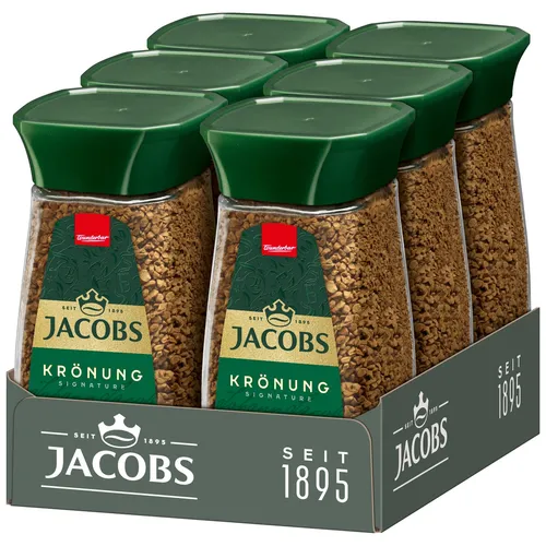 JACOBS Löskaffee Krönung 6 x 200 g - Hochwertiger Instantkaffee in praktischen Gläsern, ideal für schnellen Kaffeegenuss zu Hause oder im Büro. Perfekt für Kaffeeliebhaber!