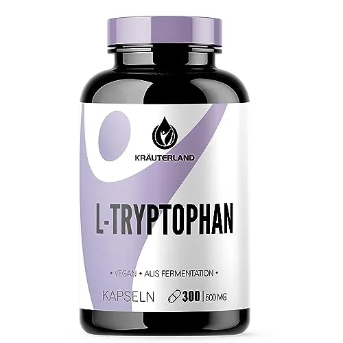 Kräuterland L-Tryptophan Kapseln - 300 Kapseln hochdosiert mit 500mg L Tryptophan Pulver, vegan, pflanzlich fermentiert - in Premium Qualität