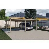 Weka Flachdach-Doppelcarport 618 Gr.2 mit PVC-Dachplatten - Carport für zwei Fahrzeuge, aus druckimprägniertem Holz mit stabilen 12x12 cm Pfosten, wetterfestes PVC-Dach schützt optimal vor Witterungseinflüssen.