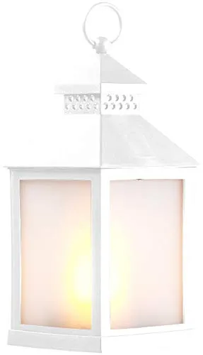 Lunartec Laterne mit LED Licht: LED-Laterne mit realistischem Flammenspiel und Timer, weiß (mit Timerfunktion, Weihnachtslaternen, Gartenleuchte Standleuchte)