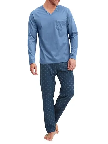 CALIDA Schlafanzug Relax Imprint 2 (2 tlg) - Atmungsaktiv und Bequem in Größe XXL - Bequemer 2-teiliges Schlafanzug-Set aus 100% Baumwolle in coronet blue, ideal für entspannte Nächte. Der atmungsaktive Single-Jersey sorgt für hohen Tragekomfort.