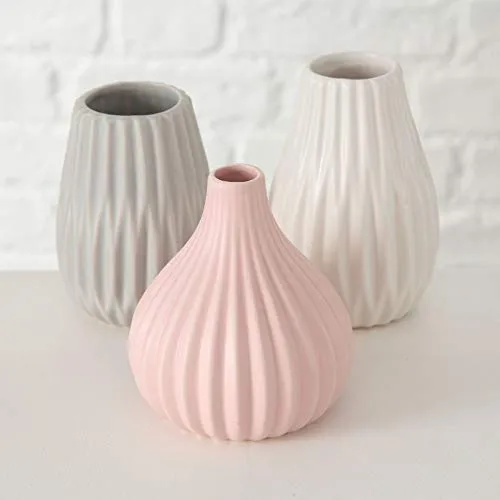 Bloominghome Vase 3er Set Keramik weiß/grau/rosa H11-13 cm von Bloominghome