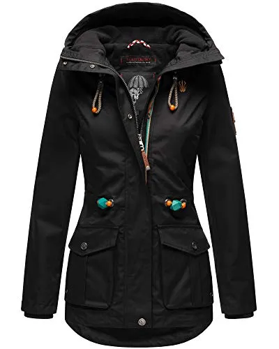 MARIKOO Damen Jacke Frühling Outdoor Wasserabweisend Übergangsjacke Parka Mantel Kapuze Babetaa XS - XXL 5 Farben 2021 (Schwarz, XS - 34)