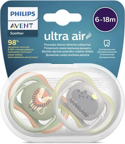 Philips Avent Ultra Air Schnuller 2er-Pack Ab 6-18 M 9SCF085/17 Lion/Hippo