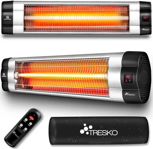 TRESKO Infrarot Heizstrahler mit Fernbedienung - Heizstrahler für Terrasse und Innenräume, 2500W mit 3 Leistungsstufen und Instant-Heat für sofortige Wärme. Ideal für Allergiker, energieeffizient und langlebig.