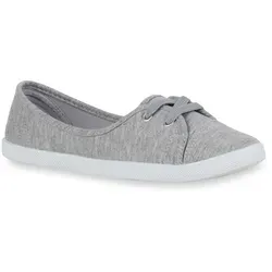 Mytrendshoe Sportliche Damen Ballerinas Stoff Slipper Sneaker Flats Schnürer 96645, Farbe: Hellgrau, Größe: 39 - Grau - 39