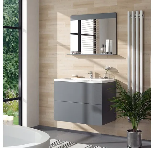 Vicco Badezimmerspiegel Izan, 80.1 x 62 cm, Grau in grau von Vicco