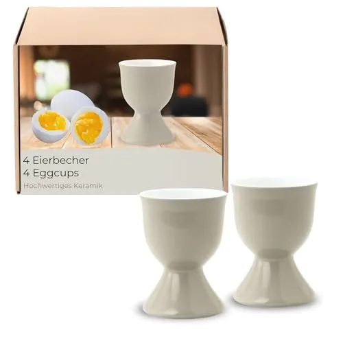 Eierbecher 4er Set in Taupe aus Keramik - Spülmaschinenfeste Eierhalter für Frühstückstisch