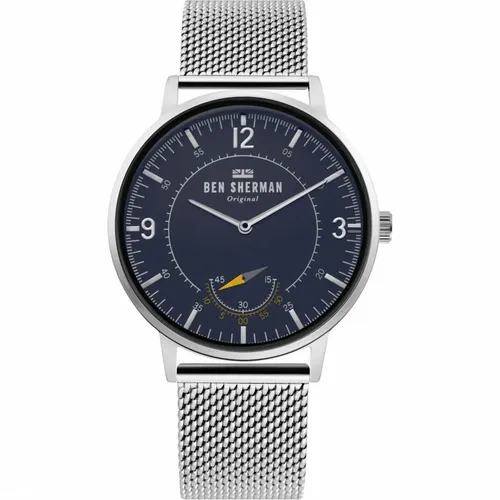 Ben Sherman WB034USM Portobello Heritage Herren 41mm - Elegante Armbanduhr für Herren mit blauem Ziffernblatt und silbernem Edelstahlarmband, wasserdicht bis 3 ATM – perfekt für jeden Anlass.