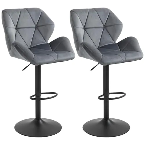 HOMCOM Barhocker 2er Set, Gepolstert und Höhenverstellbar - Elegante Barhocker in Samtoptik mit stabilen Metallgestell, 360° drehbar und ideal für Küche oder Wohnzimmer. Ergonomisches Design und Fußstütze sorgen für hohen Komfort.