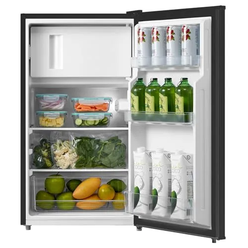 Comfee RCD80DK3(E) Kühlschrank mit Gefrierfach, 80L Kleiner Kühlschrank, Obst- und Gemüsefach, 84.5 cm H, 47.5 cm B, 110 kWh pro Jahr, Einstellbare Temperaturregelung, Verstellbare Füße, Schwarz