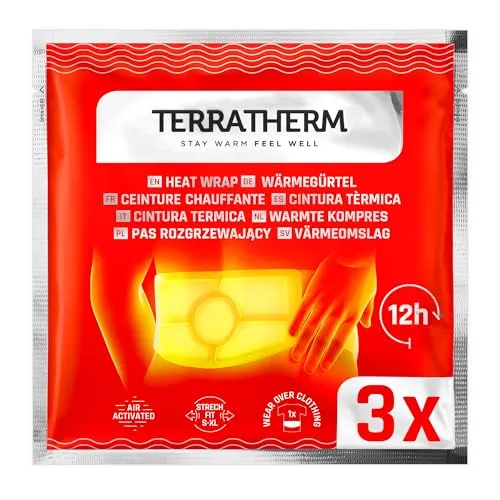 TerraTherm Wärmegürtel - 12h wohlige Tiefenwärme - Größe S-XL, 3 oder 8 Stück - luftaktiviert, rein natürlich - ideal für Rücken und Unterleib - Rückenwärmer und Nierenwärmer - 3 Stück