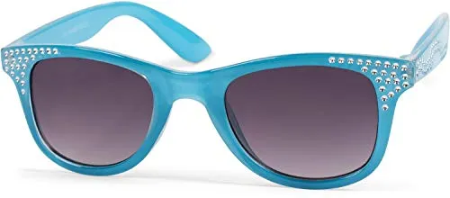 styleBREAKER Mädchen Nerd Sonnenbrille mit Strass, Kunststoff Rahmen und Polycarbonat Flachgläsern, Kinder 09020087, Farbe:Gestell Blau/Glas Grau Verlauf