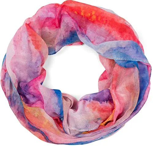 styleBREAKER Damen Loop Schal mit buntem Aquarell Farbverlauf Muster, leichter sommerlicher Schlauchschal mehrfarbig 01016220, Farbe:Orange-Rot-Blau