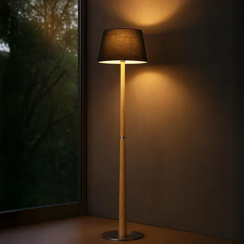 Edle Stehlampe aus Echtholz/Textil